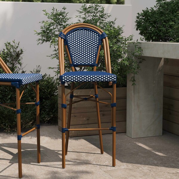 Flash Furniture Bordeaux Stackable IndoorOutdoor French Bistro 30 High Barstool, NavyWhite and Bamboo Finish SDA-AD642001-BS-NVYWH-NAT-GG - main